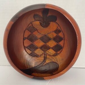 Used Handcrafted With Etched Pineapple Design Wooden Decorative Bowl